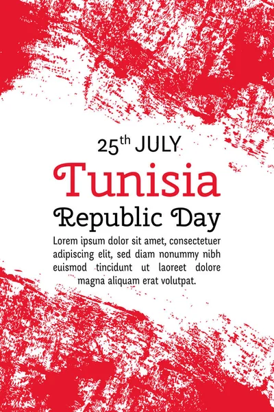 Illustration vectorielle Fête de la République de Tunisie, drapeau tunisien dans un style grunge tendance. 25 juillet modèle de conception pour affiche, bannière, couche, salutation, carte d'invitation. Cartes de la fête de l'Indépendance. — Image vectorielle