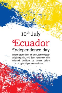 Resimde Ekvador Bağımsızlık günü, trendy tarzı Ekvador bayrak vektör. 10 Temmuz. Poster, afiş, illüstrasyon, tebrik, davetiyeler için suluboya tasarım şablonu. Bağımsızlık günü. Ulusal günü