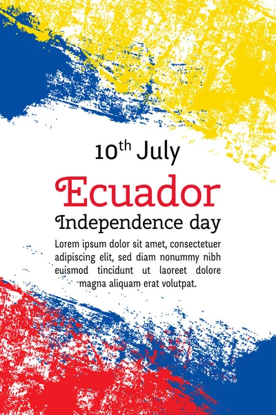 Ilustración vectorial Día de la Independencia de Ecuador, bandera ecuatoriana en estilo de moda. 10 de julio. Plantilla de diseño de acuarela para póster, banner, flayer, saludo, tarjetas de invitación. Día de la Independencia. Día nacional — Vector de stock