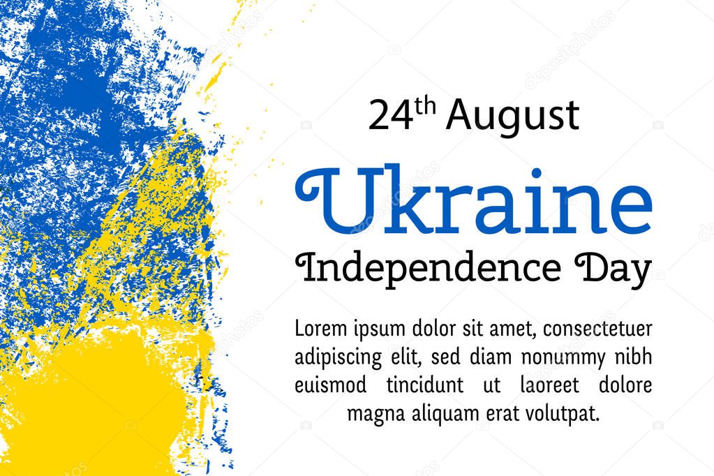Vector illustration Ukraine Independence Day, Ukrainian flag in trendy grunge style. 27 August design template for poster, banner, flyer, greeting,invitation card.Independence day card. National day