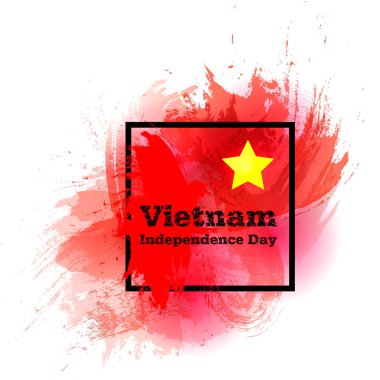 Resimde Vietnam Bağımsızlık günü, trendy grunge vintage tarzı Vietnam bayrağı vektör. 2 Eylül tasarım şablonu poster, afiş, illüstrasyon, tebrik, davetiye için. Bağımsızlık günü kartı.