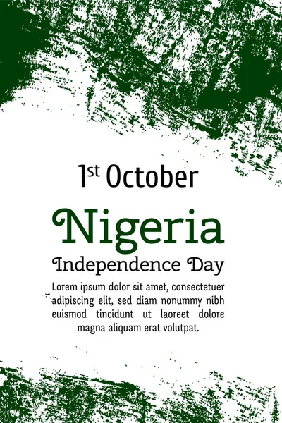 Bandera vectorial de Nigeria. Ilustración vectorial para el Día Nacional de Nigeria. Bandera de Nigeria en estilo grunge de moda. Plantilla de diseño para póster, banner, flayer, web, saludo, tarjeta de invitación . — Archivo Imágenes Vectoriales