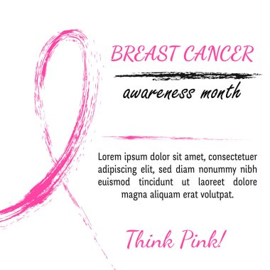 Meme kanseri gün için 15 Ekim vektör çizim. Suluboya bilinçlendirme sembolü - pembe pastel boya şerit. Elle çizilmiş şerit. Eps10. Poster, afiş, illüstrasyon, web, kart için tasarım şablonu.