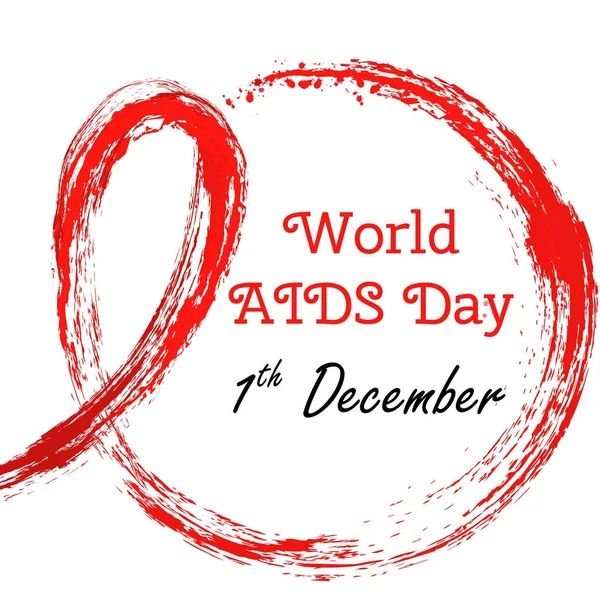 1 de diciembre Ilustración vectorial para el Día Mundial del SIDA. Símbolo de acuarela - cinta de satén rojo. Cinta dibujada a mano. Estilo grunge. EPS10. Plantilla de diseño para póster, banner, flayer, web, tarjeta . — Vector de stock