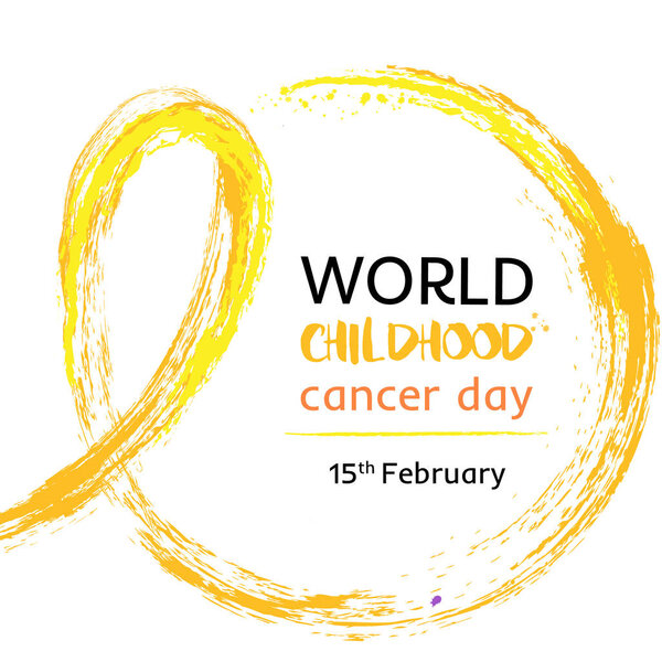 15 of February World Childhood Cancer Day vector illustration. Tape for the World Childrens Day cancer patients. Watercolor golden crayon Hand drawn ribbon. Design template poster, banner,flayer,web.