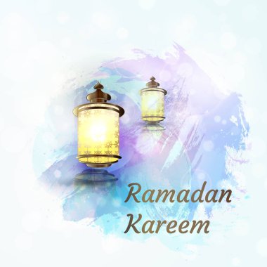 Ramazan Kareem fener ışıltı doku arka plan üzerinde. Arapça illüstrasyon, Ramazan davetiye kızdırma pastel arka plan üzerinde parlayan. El ilanı, afiş, davetiye için tasarım şablonu.