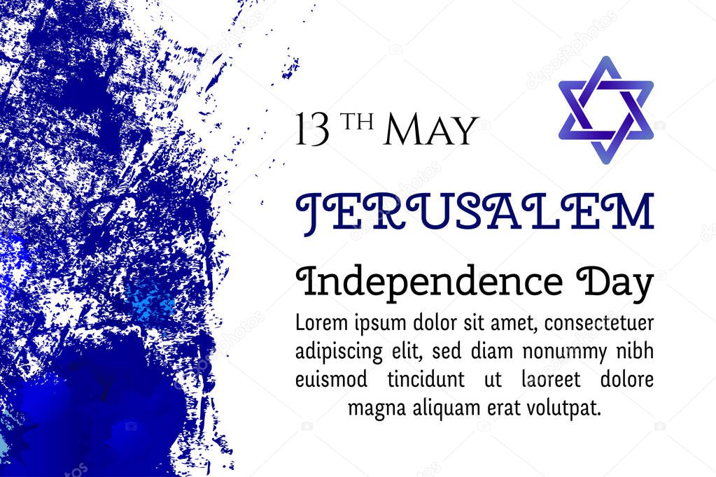 Israel 70 anniversary, Jerusalem Independence Day, festive greeting poster, Jewish Holiday, Jerusalem banner Israeli blue star, vector modern concept. Design template poster, banner, flayer, greeting