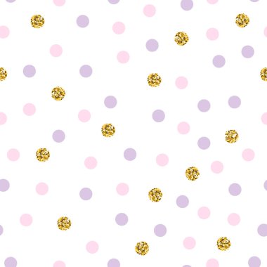 Polka dot sorunsuz vektör desen parlak nokta ile. Lüks polka noktalı desene. Parlak tatil arka plan. Altın glitter desen. Düğün, davet, ambalaj, tekstil, bebek duş için parlak nokta