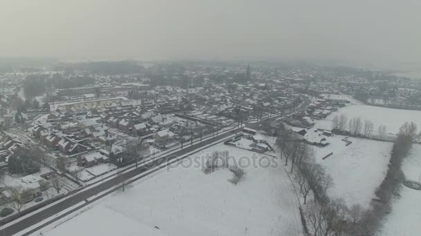 オランダの冬の風景、D ログの空中ショット — ストック動画