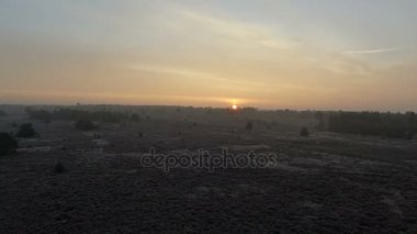 Gün batımında, D-günlük Ulusal parklarda Hollandalı peyzaj üzerinde uçmak