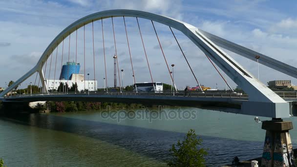 Traffic on Bridge de la Barqueta — Stock video