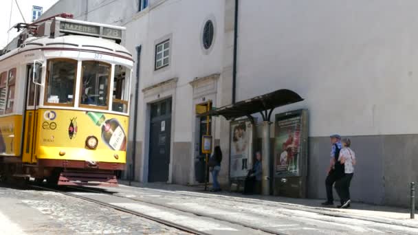 Historic old tram in streets of Lisbon — Stock Video
