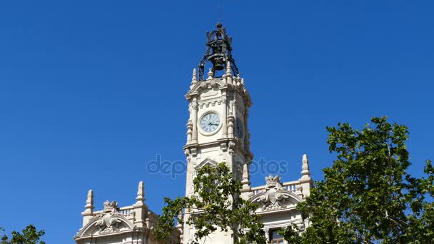 Rådhuset i historiska centrum av Valencia — Stockvideo