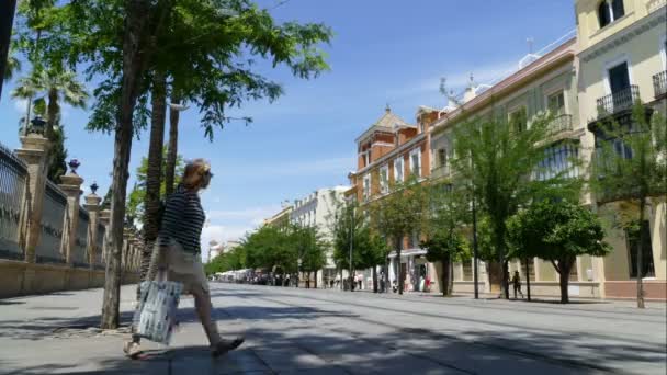 Metro y gente en la calle San Fernando — Vídeos de Stock