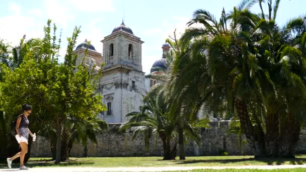 Kerk op park van Turia — Stockvideo