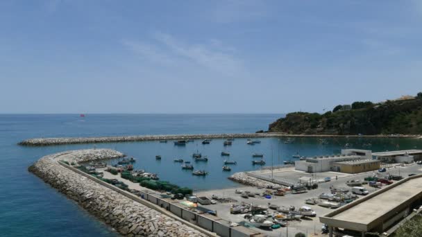 Albufeira marina with boats — Stock Video