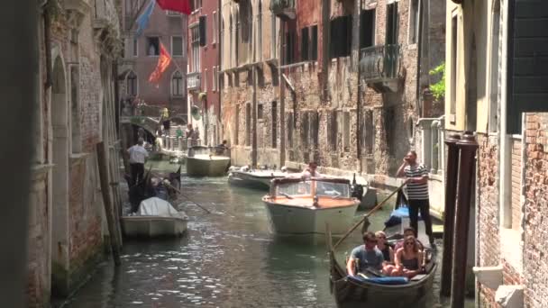 Turistas en Gondolas en el canal — Vídeos de Stock