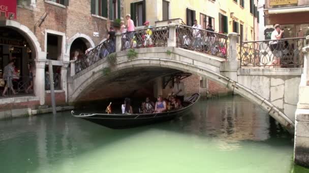 Gondola under Ponte di Rialto bridge — Αρχείο Βίντεο
