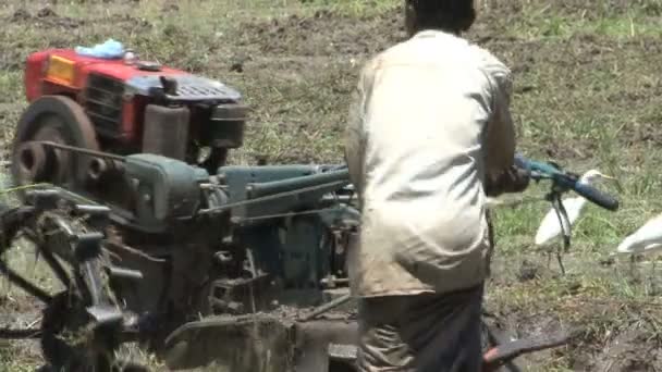 Farmer with ploughing machine — Stock Video