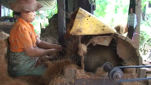 Pathein, 코코넛 섬유로 로프를 만들기 위해 기계 — 비디오