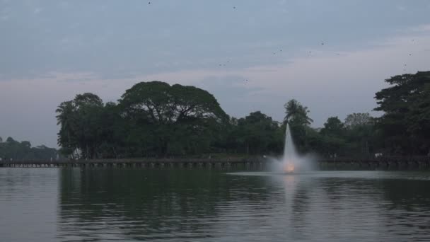 Fountain in Kandawgyi lake — Stock Video