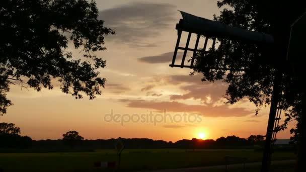 Coucher de soleil derrière un petit moulin hollandais — Video