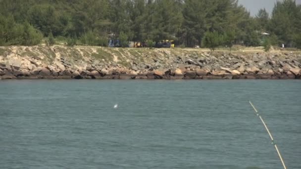 Laguna, pescadores em pé na água — Vídeo de Stock