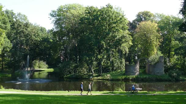 Rivier fontein op landgoed Oldruitenborgh — Stockvideo