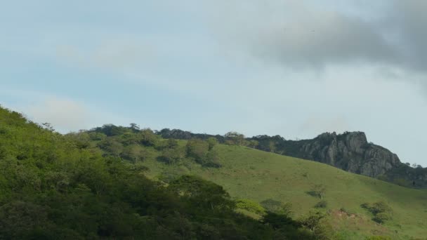 Montañas y aves voladoras al amanecer — Vídeos de Stock