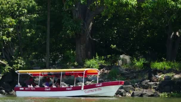 Boot mit Touristen auf Affeninsel — Stockvideo