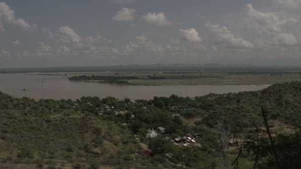 Omówienie z wyspy do Bagan skyline — Wideo stockowe