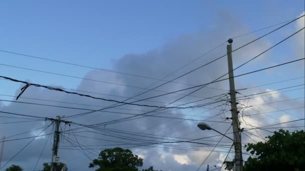 Nuvens com cabos de eletricidade — Vídeo de Stock