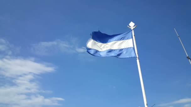 Vlag van Nicaragua zwaaien op mast van veerboot — Stockvideo