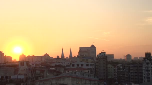 Sunset over skyline Yangon — Stock Video