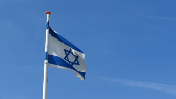 Флаг Израиля на голубом небе — стоковое видео