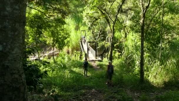 Turistas caminhando sobre a ponte — Vídeo de Stock