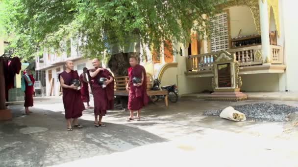 Monjes en la pagoda Shwemokehtaw — Vídeo de stock