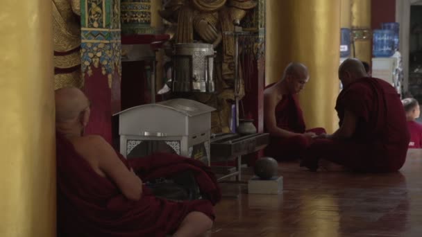 Rahipler Shwedagon Pagoda içinde dua, — Stok video