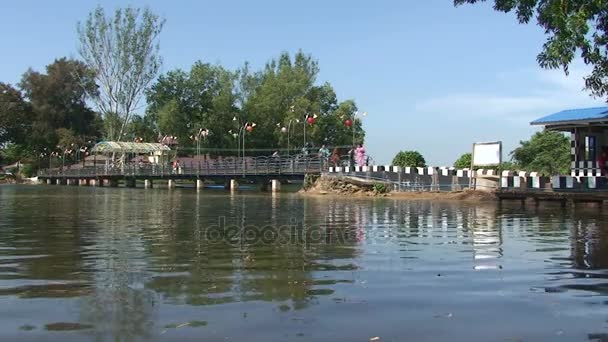 Vrouwen lopen op de brug — Stockvideo