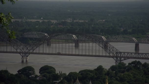 Sagaing Från Sagaing Hill Irrawaddy Och Ava Bridge — Stockvideo