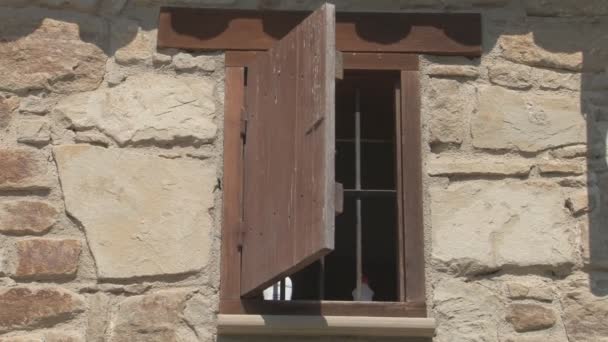 Children hanging out of window at school — Stock Video