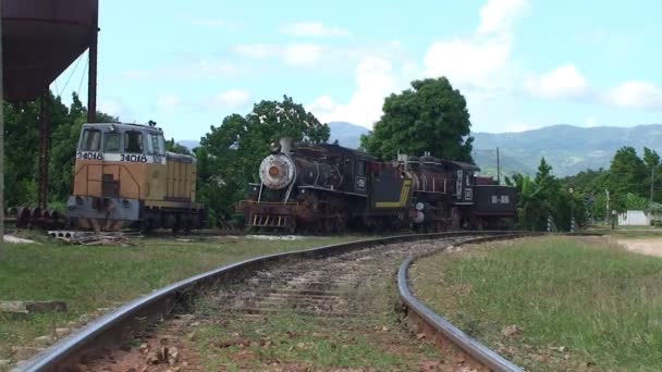 Klasszikus régi gőz vonat képe — Stock videók