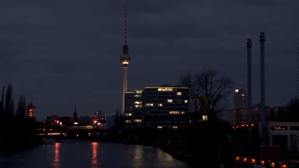 Berlin TV Tower at night — Stock Video