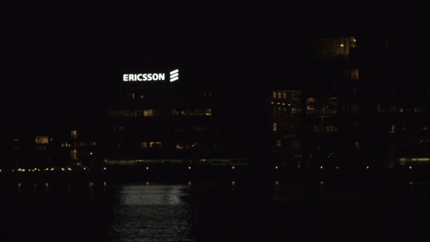Suecia Puerto horizonte nocturno — Vídeos de Stock