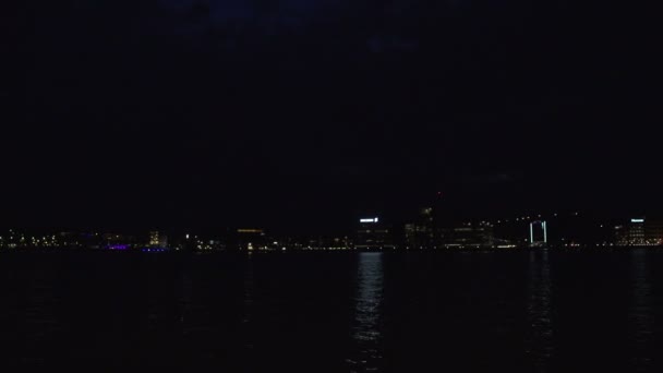Swedia pelabuhan malam skyline — Stok Video