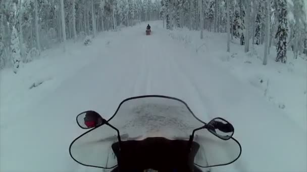 Paseo turístico en motos de nieve — Vídeo de stock