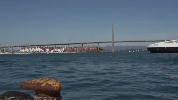 Filmación Noruega Puente Puerto Ferry Barcos Timelapse — Vídeos de Stock