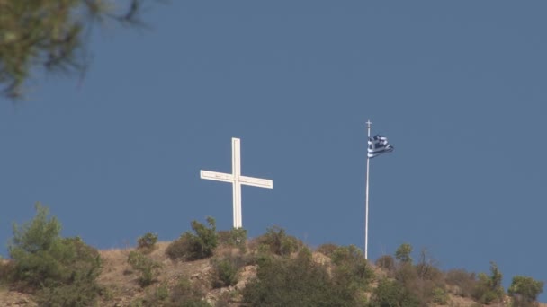 Zypern Katopetria Kreuz Und Griechische Flagge — Stockvideo