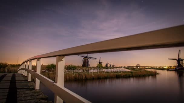 Hiper Upływ Wiatraki Kinderdijk Holandia — Wideo stockowe