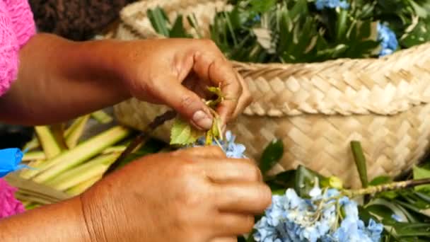 Las Manos Las Mujeres Balinesas Hacen Cestas Sacrificio Bali — Vídeos de Stock